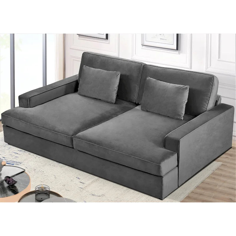 94.49W Velvet Square arms Oversized Sofa / twin-sized Sofa Bed