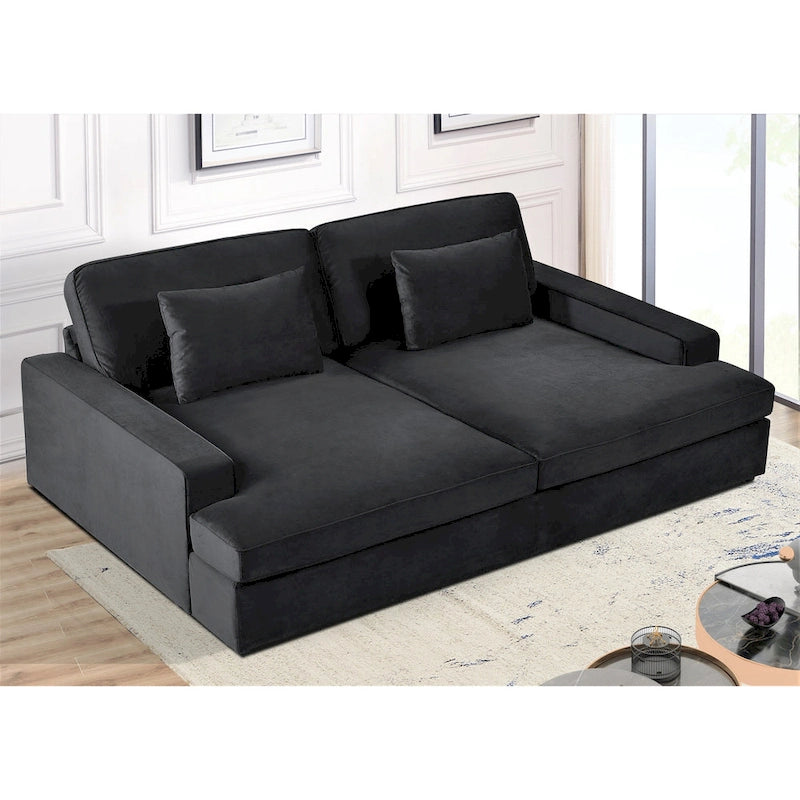 94.49W Velvet Square arms Oversized Sofa / twin-sized Sofa Bed