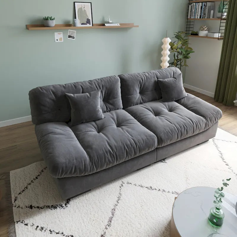 89 Modern Section Sofa with Arms Velvet Fabric Sofa For Living Room