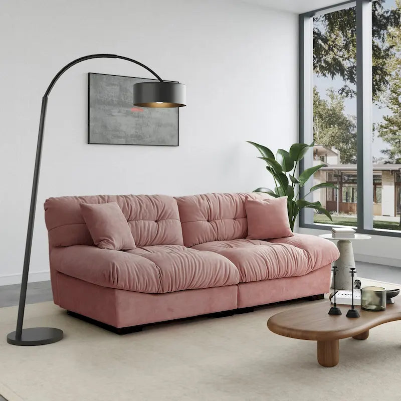 89 Modern Section Sofa with Arms Velvet Fabric Sofa For Living Room