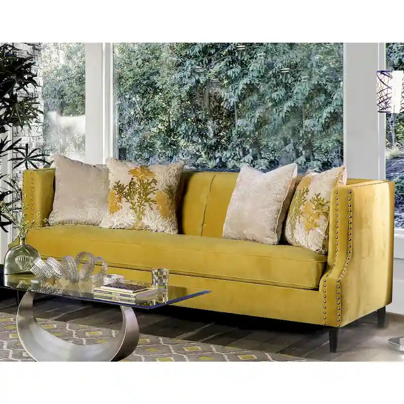Nall Transitional Fabric Upholstered Tufted Back Tuxedo Arms Sofa by Furniture of America