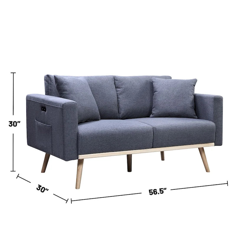 Linen Upholstered Loveseat with 2 Pillows