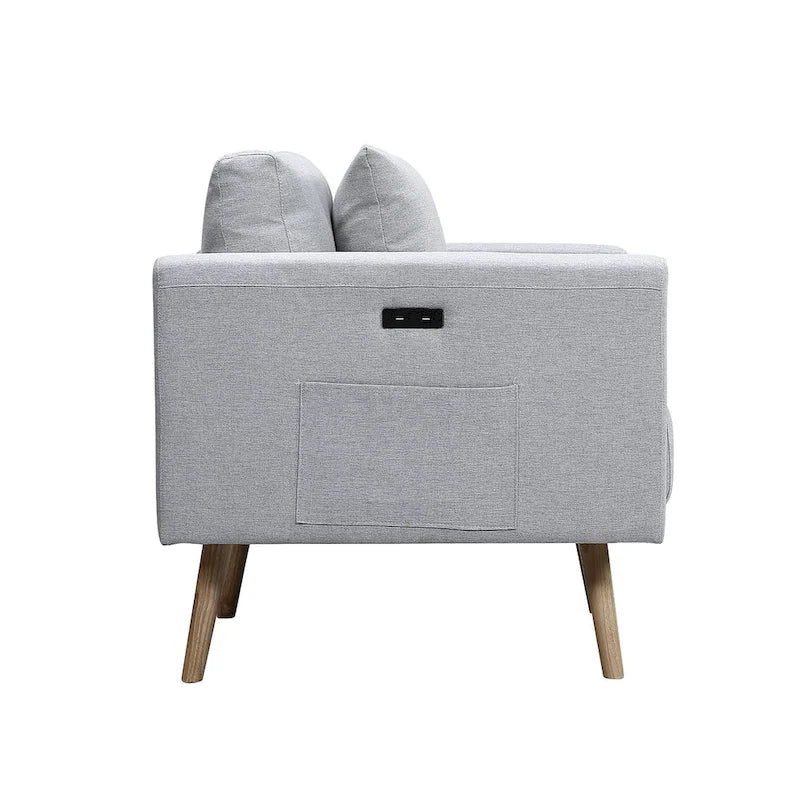 Linen Upholstered Loveseat with 2 Pillows