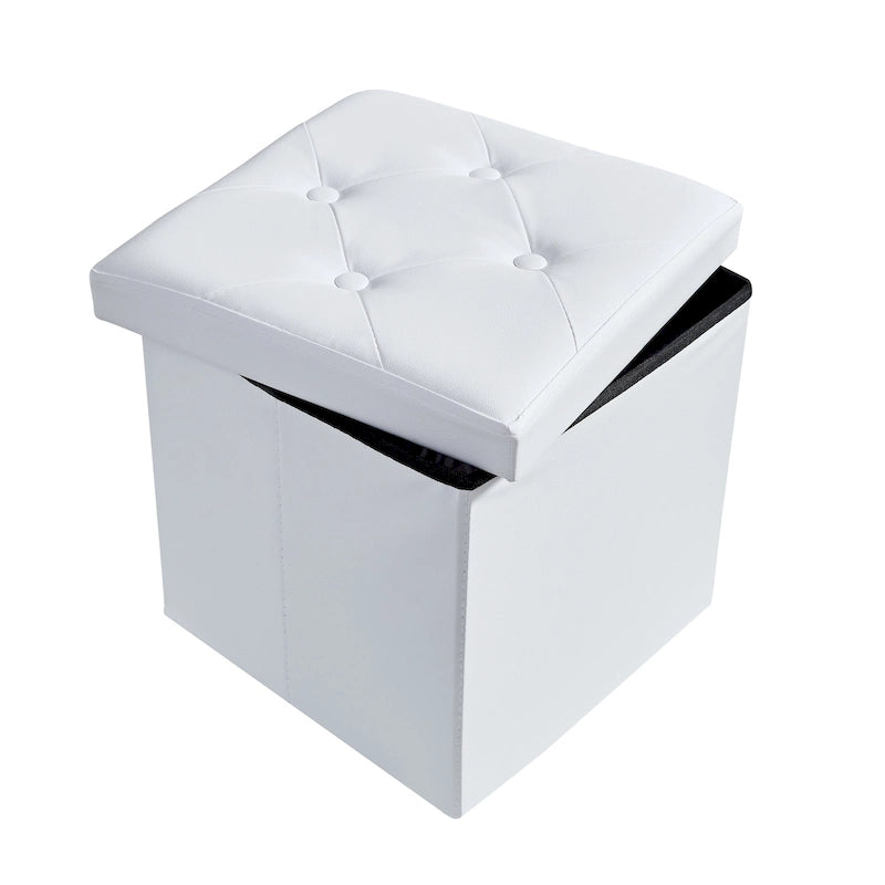 Pouf de rangement pliable, Repose-pieds, Pouf capitonné en cuir, Petit pouf carré pour salon, chambre à coucher, dortoir