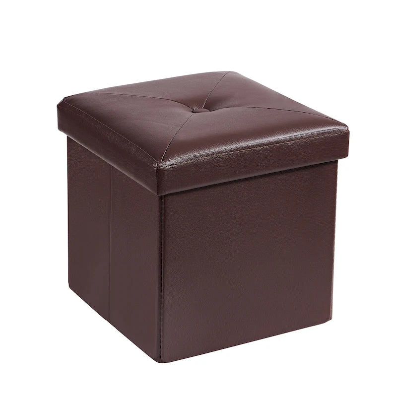 Pouf de rangement pliable, Repose-pieds, Pouf capitonné en cuir, Petit pouf carré pour salon, chambre à coucher, dortoir