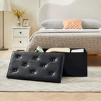 Pouf de rangement pliable, Repose-pieds, Pouf capitonné en cuir, Petit pouf carré pour salon, chambre à coucher, dortoir