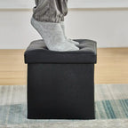Pouf de rangement pliable, Repose-pieds, Pouf capitonné en cuir, Petit pouf carré pour salon, chambre à coucher, dortoir