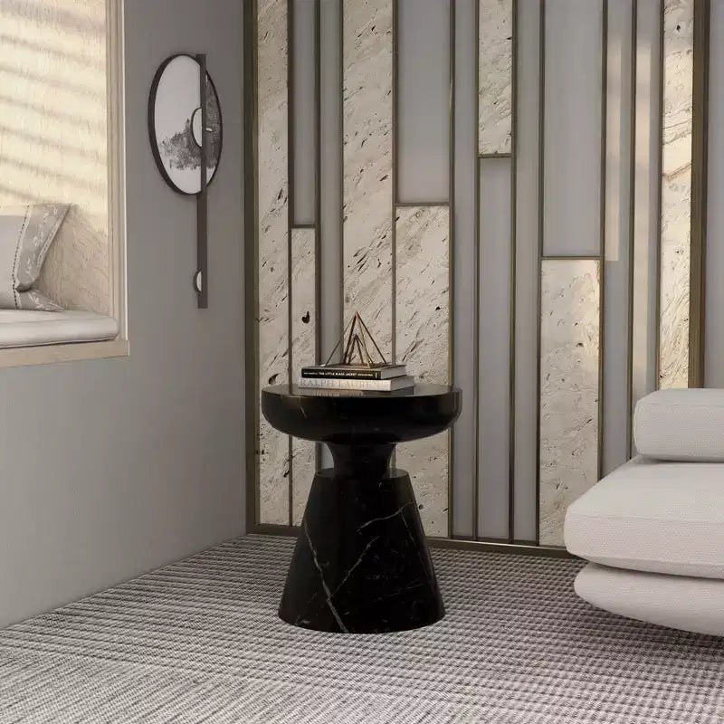 Table d'appoint ronde moderne sur pied LeisureMod Isle en pierre reconstituée