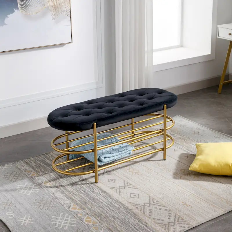 SEYNAR 40 Velvet Upholstered Living Room Bench with Double shoe rack