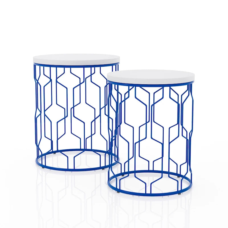 Lot de 2 tables gigognes rondes Quarn Modern de 40 cm en acier par Furniture of America
