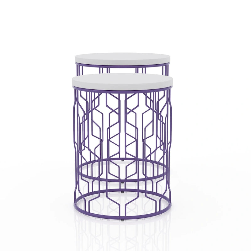 Quarn Modern 16-inch Steel Round 2-Piece Nesting Tables Set by Furniture of America