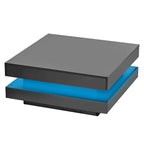 High Gloss Minimalist Design 2-Tier Square Coffee Table with Plug-in 16-color LED Lights Center Table for Living Room