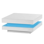 High Gloss Minimalist Design 2-Tier Square Coffee Table with Plug-in 16-color LED Lights Center Table for Living Room