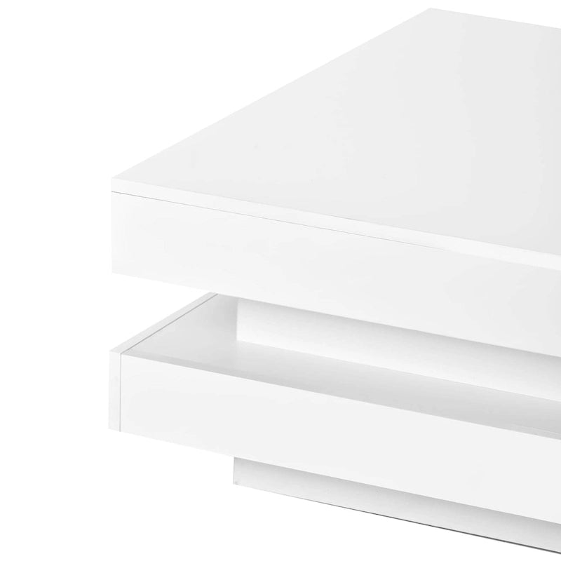 High Gloss Minimalist Design 2-Tier Square Coffee Table with Plug-in 16-color LED Lights Center Table for Living Room