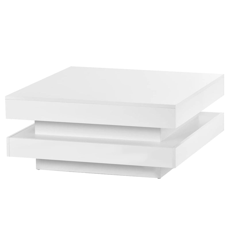High Gloss Minimalist Design 2-Tier Square Coffee Table with Plug-in 16-color LED Lights Center Table for Living Room