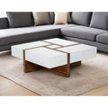 Table basse carrée moderne blanche et noyer avec rangement
