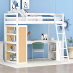Lit mezzanine en bois double/grand format avec échelle, étagères, tiroir et bureau, 4L - ModernLuxe