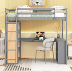 Lit mezzanine en bois double/grand format avec échelle, étagères, tiroir et bureau, 4L - ModernLuxe