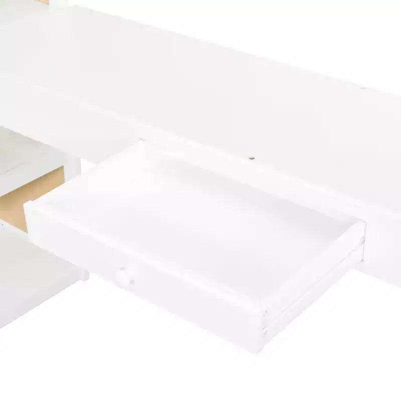 Lit mezzanine en bois double/grand format avec échelle, étagères, tiroir et bureau, 4L - ModernLuxe