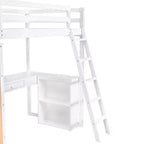 Lit mezzanine en bois double/grand format avec échelle, étagères, tiroir et bureau, 4L - ModernLuxe