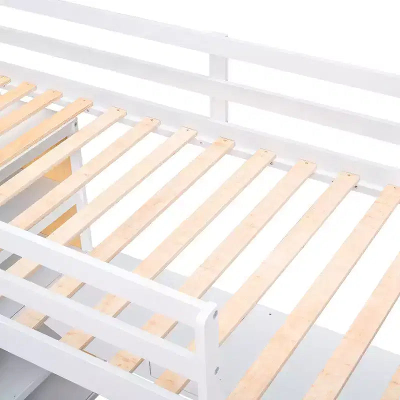 Lit mezzanine en bois double/grand format avec échelle, étagères, tiroir et bureau, 4L - ModernLuxe