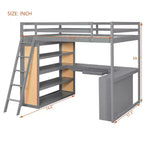 Lit mezzanine en bois double/grand format avec échelle, étagères, tiroir et bureau, 4L - ModernLuxe