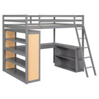 Lit mezzanine en bois double/grand format avec échelle, étagères, tiroir et bureau, 4L - ModernLuxe