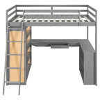 Lit mezzanine en bois double/grand format avec échelle, étagères, tiroir et bureau, 4L - ModernLuxe