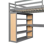 Lit mezzanine en bois double/grand format avec échelle, étagères, tiroir et bureau, 4L - ModernLuxe