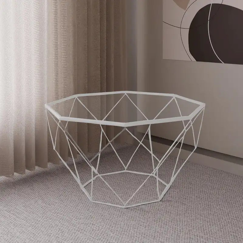 Malibu 29 Modern Octagon Center Coffee Table with Tempered Glass Table top & Sturdy Metal Geometric Base for Living Room Office
