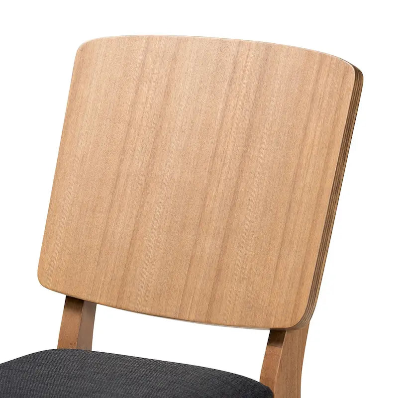 Denmark Mid-Century Modern Black Fabric and French Oak Brown Finished Rubberwood 2-Piece Dining Chair Set