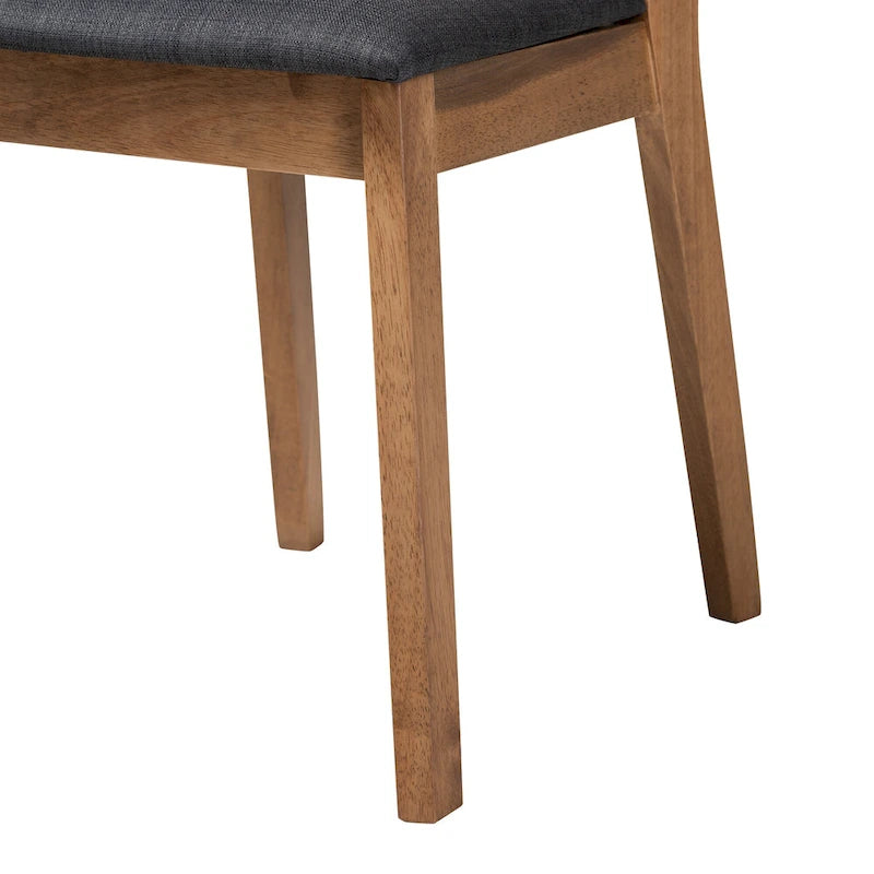 Denmark Mid-Century Modern Black Fabric and French Oak Brown Finished Rubberwood 2-Piece Dining Chair Set