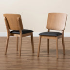 Denmark Mid-Century Modern Black Fabric and French Oak Brown Finished Rubberwood 2-Piece Dining Chair Set