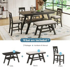6-Piece Wood Counter Height Dining Table Set with Storage Shelf