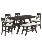6-Piece Wood Counter Height Dining Table Set with Storage Shelf