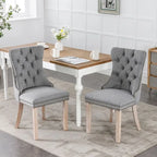Tufted Upholstered Linen Dining Chair with Solid Wood Legs, Set of 2