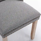 Tufted Upholstered Linen Dining Chair with Solid Wood Legs, Set of 2