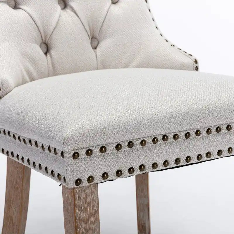 Tufted Upholstered Linen Dining Chair with Solid Wood Legs, Set of 2