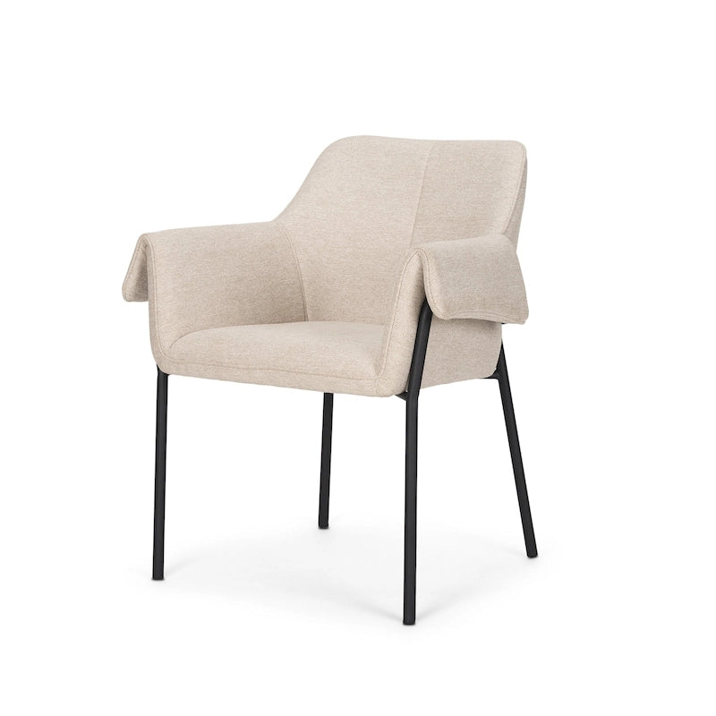 Chaise de salle à manger Brently avec tissu bouclé crème et pieds en métal noir mat