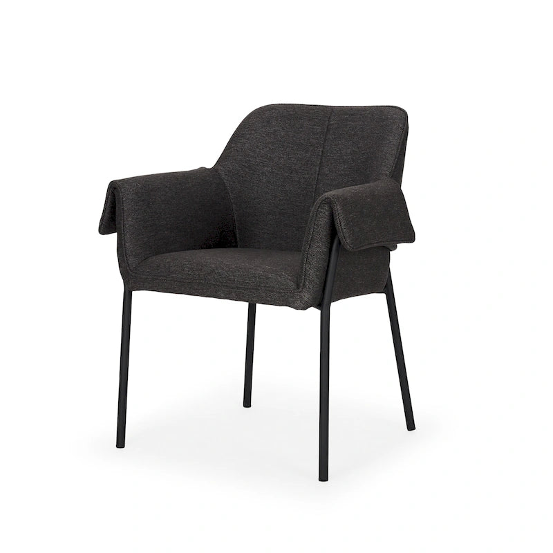 Chaise de salle à manger Brently avec tissu bouclé crème et pieds en métal noir mat
