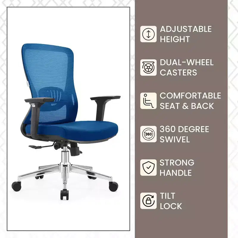 Chaise de bureau ergonomique en maille LeisureMod Adorit - Accoudoirs et soutien lombaire réglables - Chaise d'ordinateur pivotante à dossier moyen