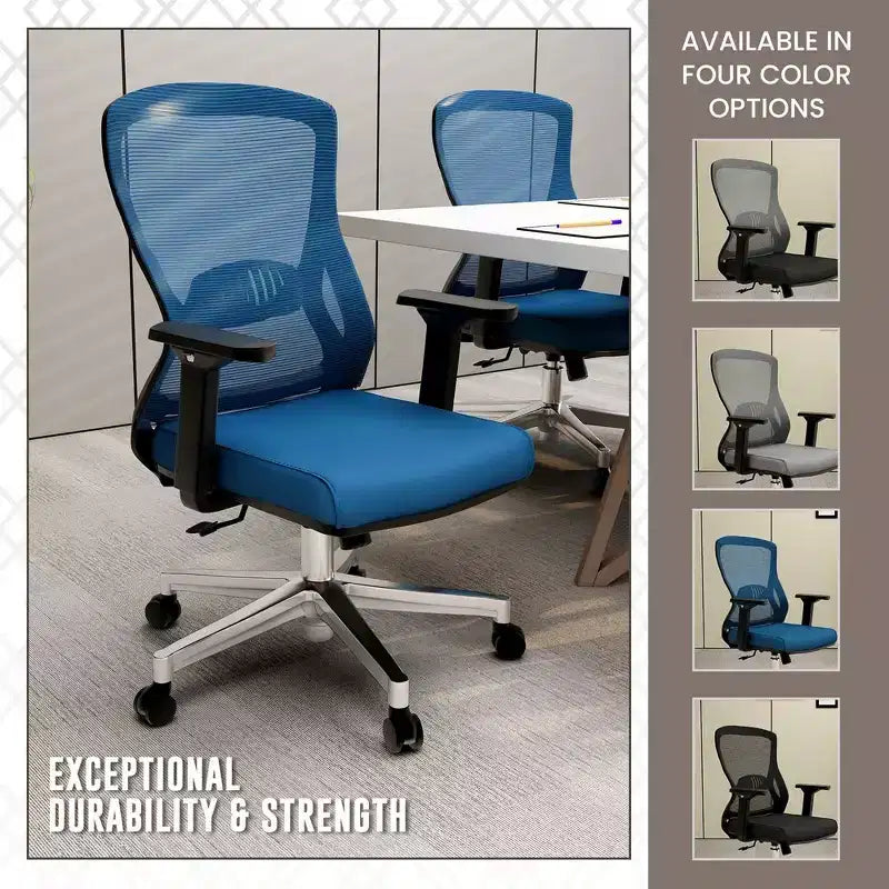 Chaise de bureau ergonomique en maille LeisureMod Adorit - Accoudoirs et soutien lombaire réglables - Chaise d'ordinateur pivotante à dossier moyen