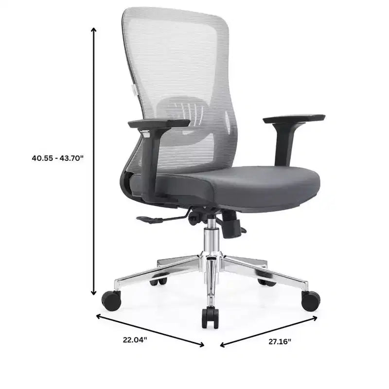 Chaise de bureau ergonomique en maille LeisureMod Adorit - Accoudoirs et soutien lombaire réglables - Chaise d'ordinateur pivotante à dossier moyen
