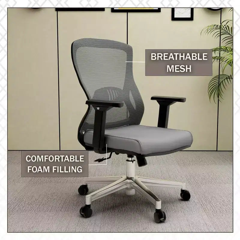 Chaise de bureau ergonomique en maille LeisureMod Adorit - Accoudoirs et soutien lombaire réglables - Chaise d'ordinateur pivotante à dossier moyen