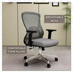 Chaise de bureau ergonomique en maille LeisureMod Adorit - Accoudoirs et soutien lombaire réglables - Chaise d'ordinateur pivotante à dossier moyen