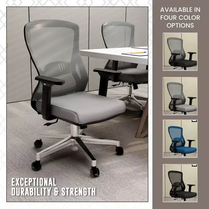 Chaise de bureau ergonomique en maille LeisureMod Adorit - Accoudoirs et soutien lombaire réglables - Chaise d'ordinateur pivotante à dossier moyen