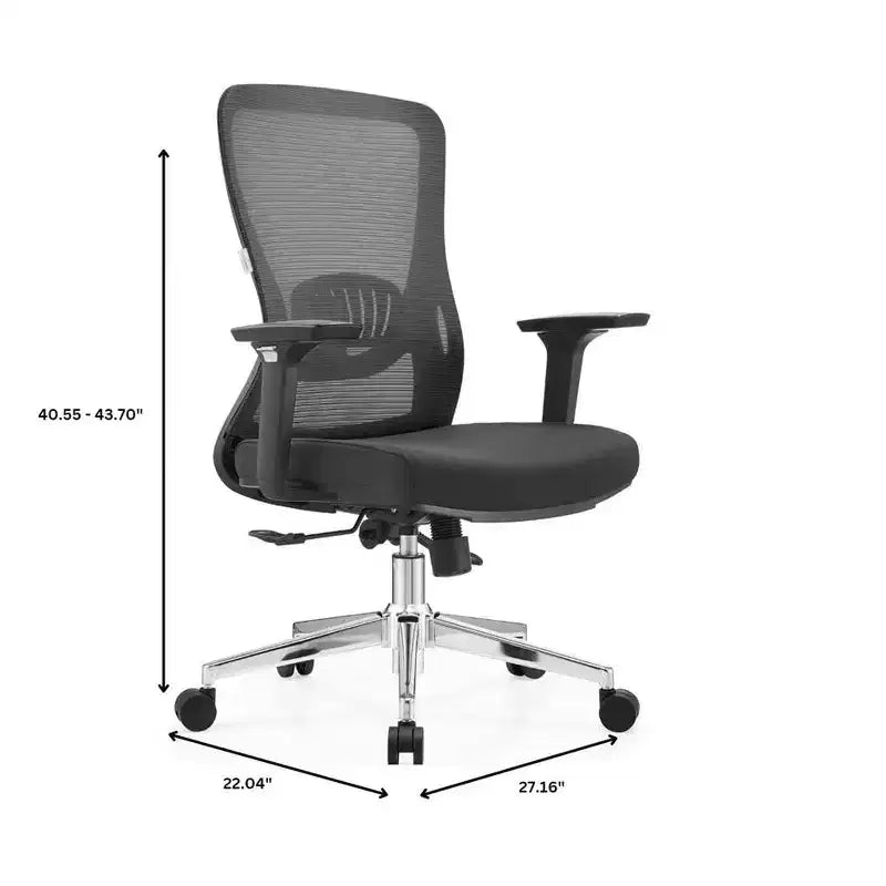 Chaise de bureau ergonomique en maille LeisureMod Adorit - Accoudoirs et soutien lombaire réglables - Chaise d'ordinateur pivotante à dossier moyen