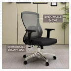 Chaise de bureau ergonomique en maille LeisureMod Adorit - Accoudoirs et soutien lombaire réglables - Chaise d'ordinateur pivotante à dossier moyen