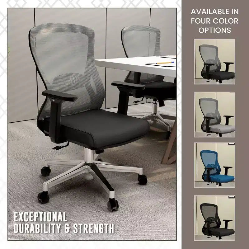 Chaise de bureau ergonomique en maille LeisureMod Adorit - Accoudoirs et soutien lombaire réglables - Chaise d'ordinateur pivotante à dossier moyen