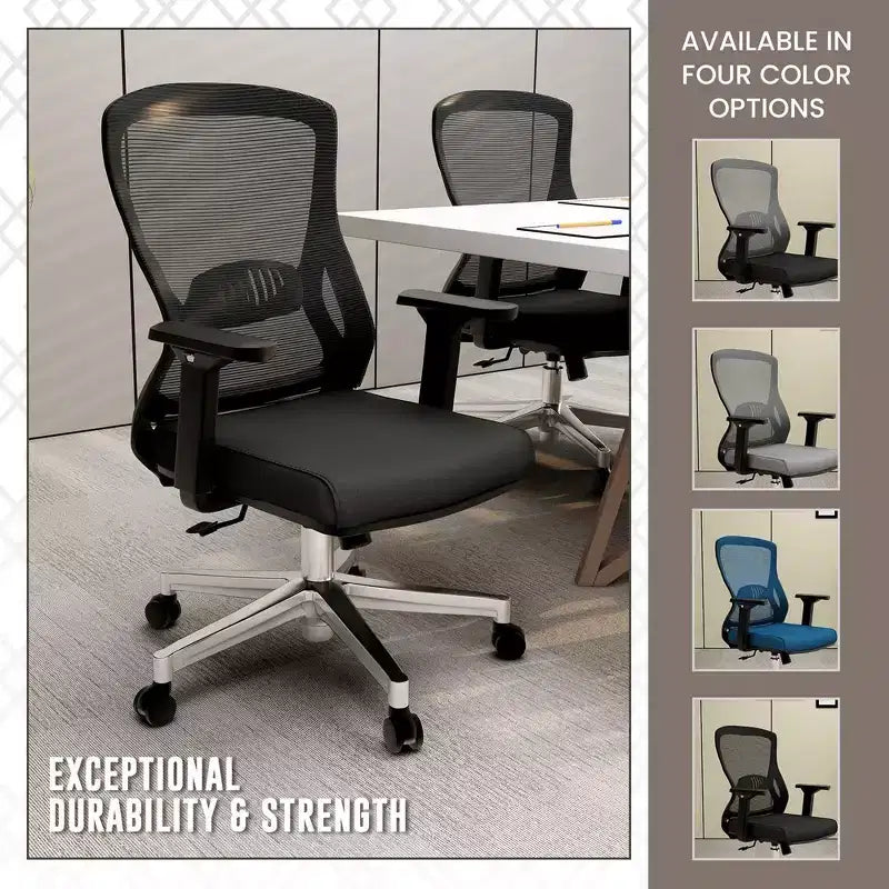 Chaise de bureau ergonomique en maille LeisureMod Adorit - Accoudoirs et soutien lombaire réglables - Chaise d'ordinateur pivotante à dossier moyen